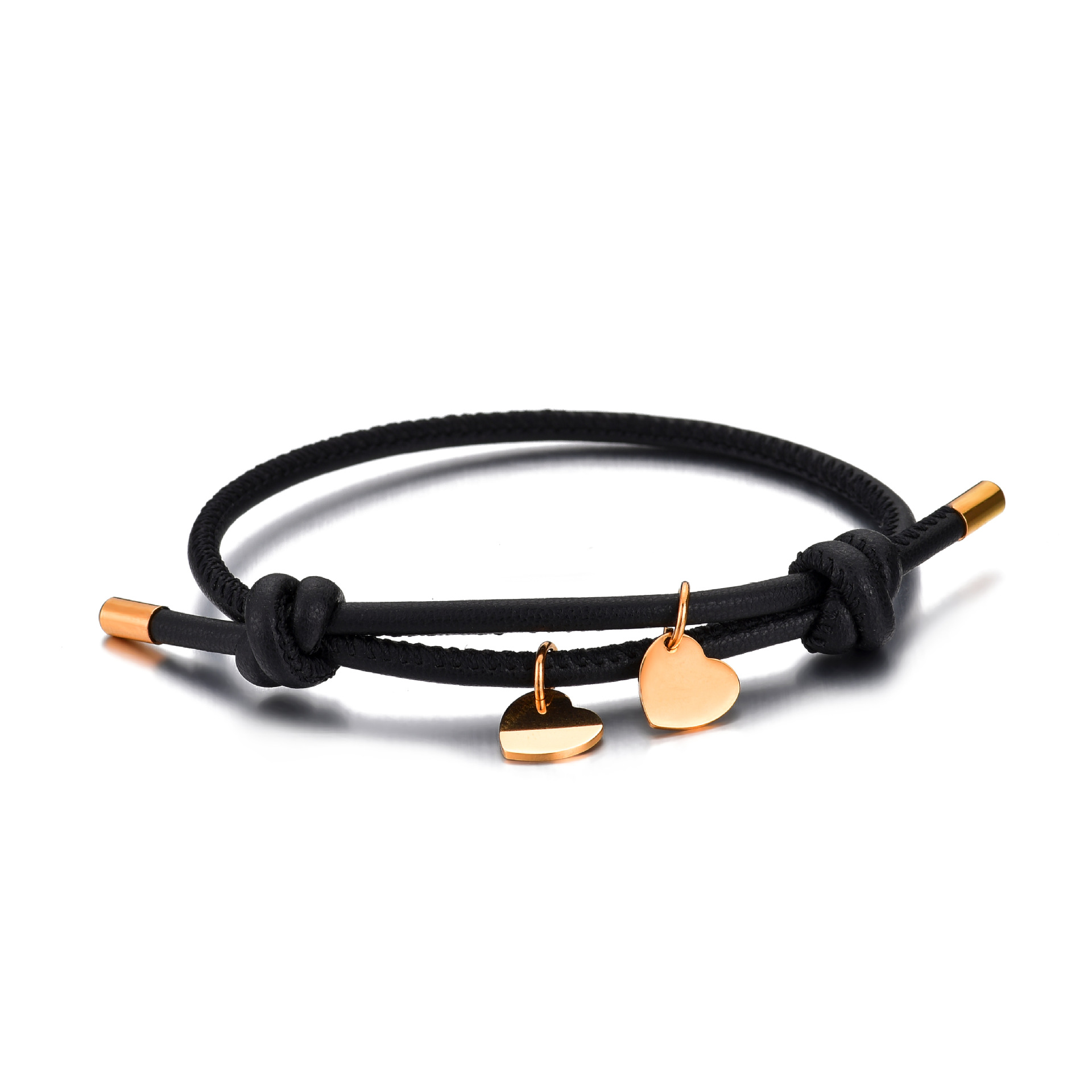 Black leather rope rose gold Love