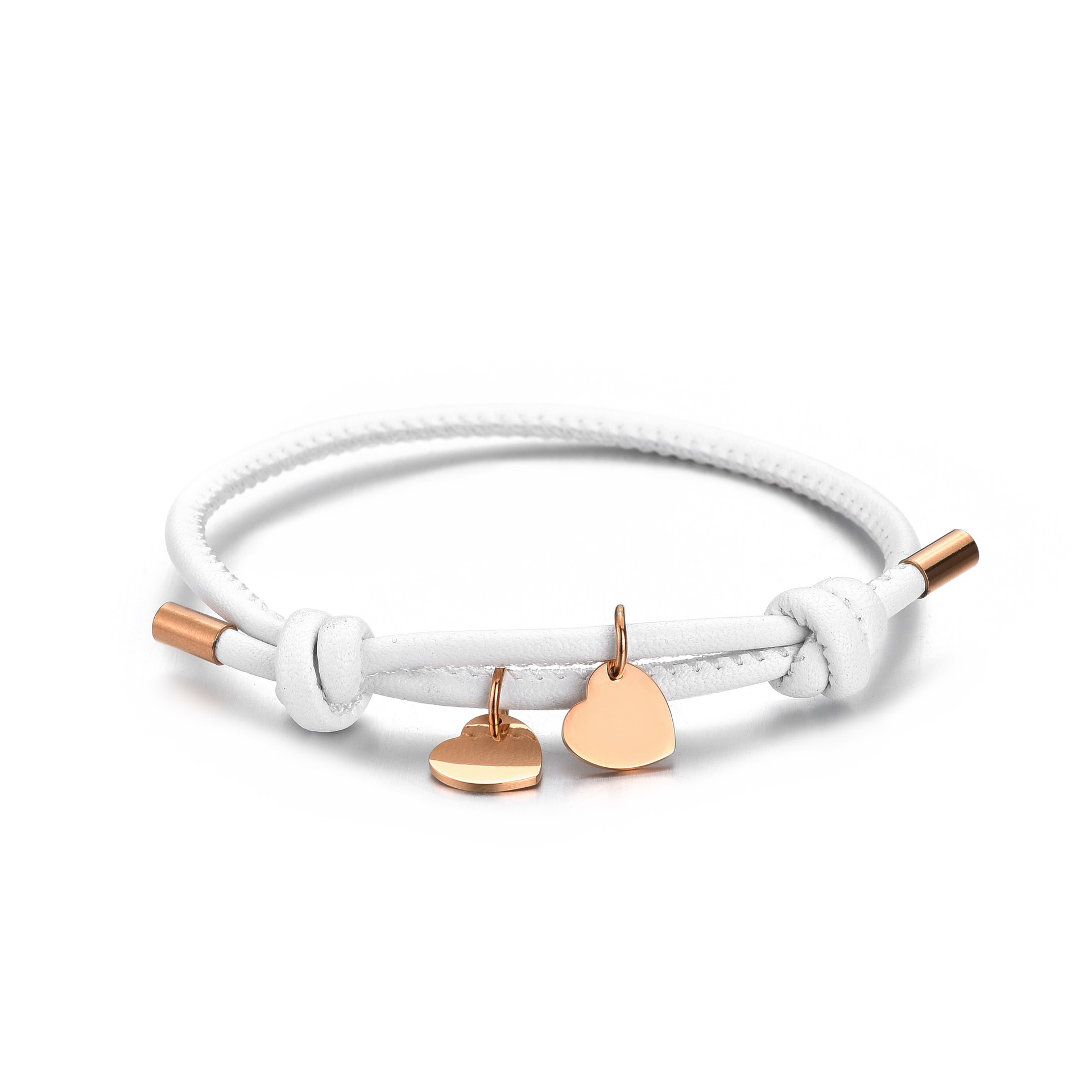 White Leather Rope Rose Gold Love