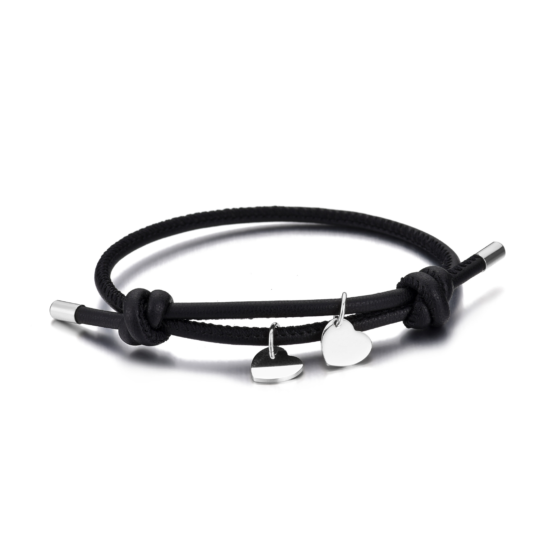 Black leather rope silver love