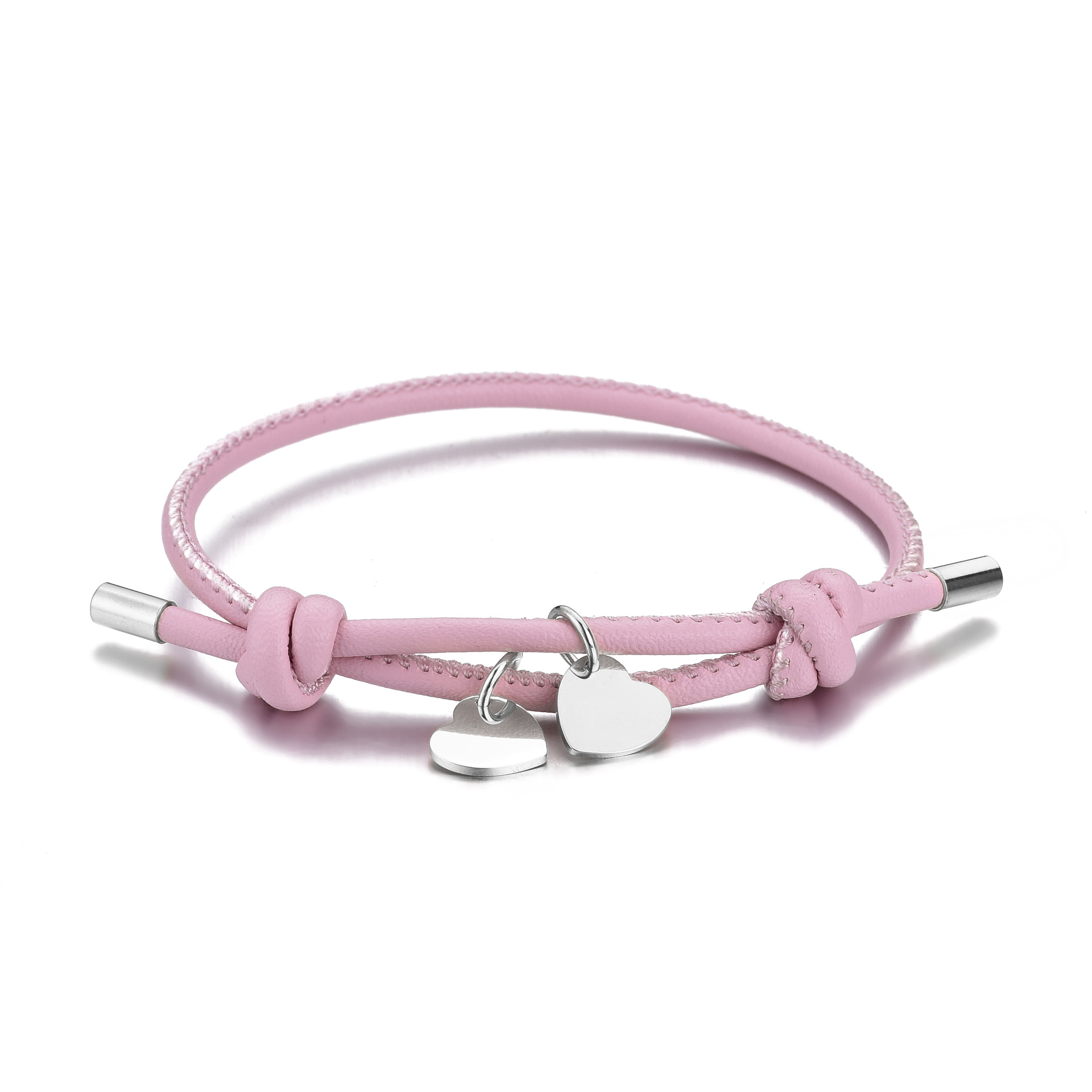 Pink leather rope silver love