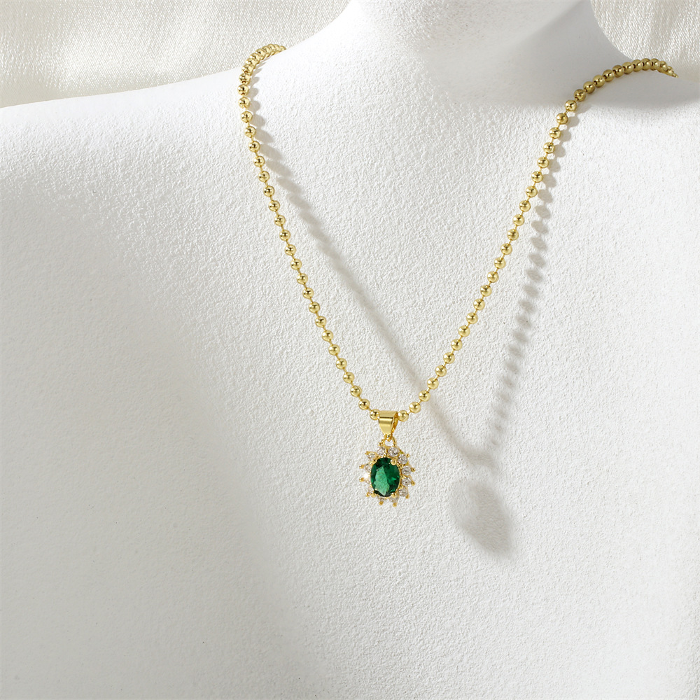 Ne2482-large bead chain-green zirconium