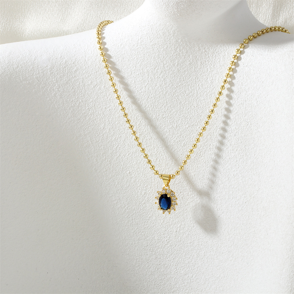 Ne2482-large bead chain-sapphire blue zirconium