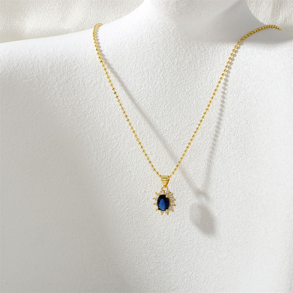 Ne2482-small bead chain-sapphire blue zirconium