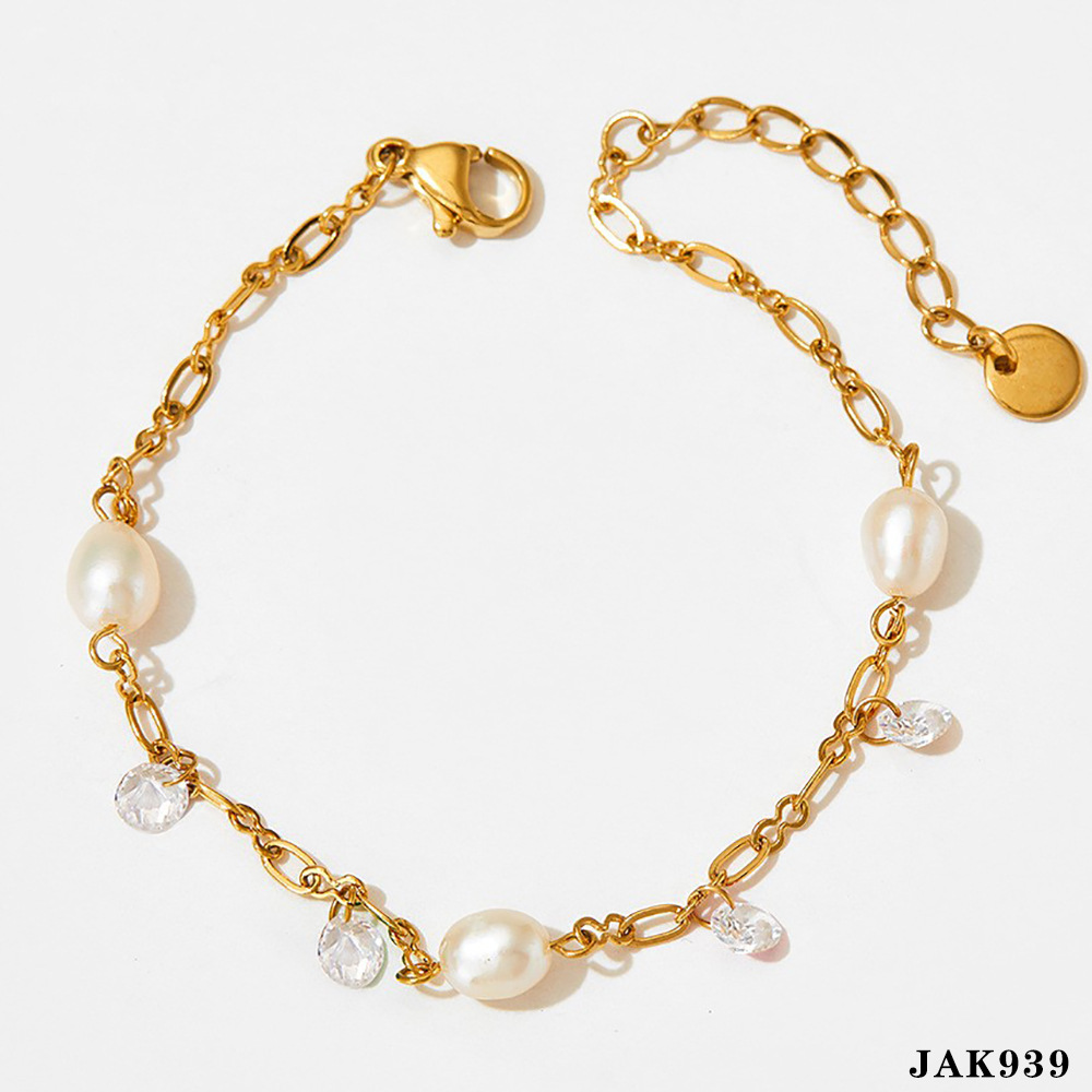 Gold anklet white JAK939