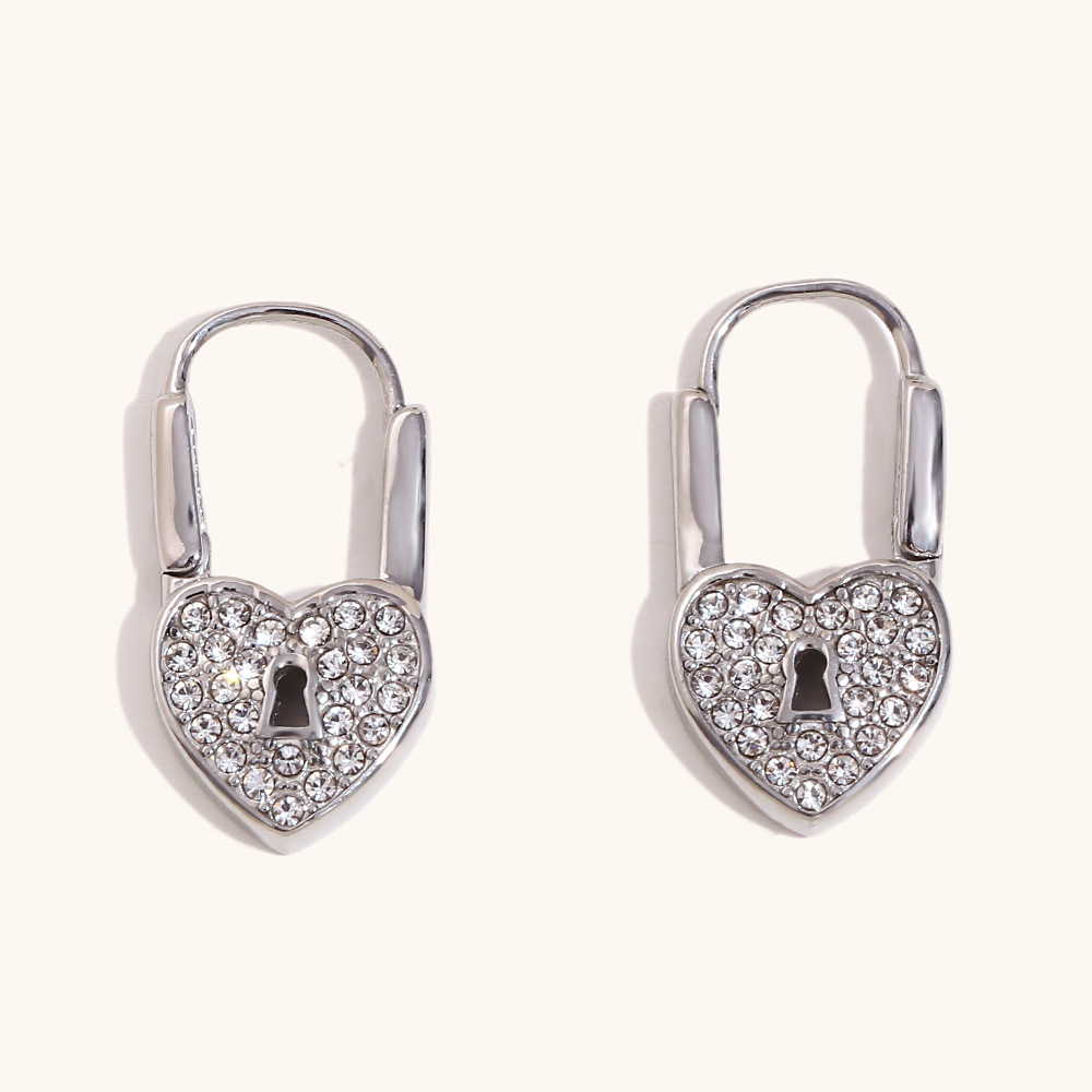 Love small lock earrings-steel color