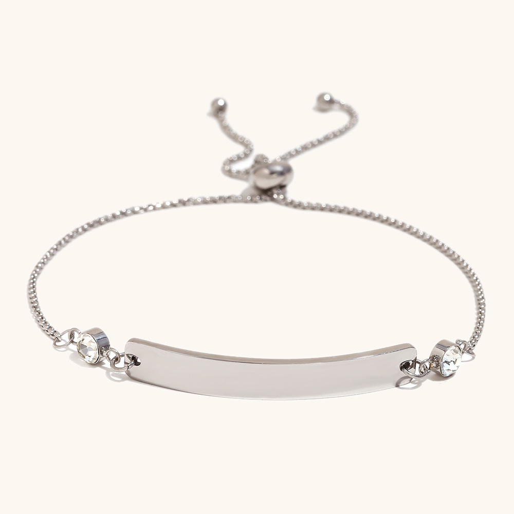 Brand zircon spliced drawstring bracelet-steel color