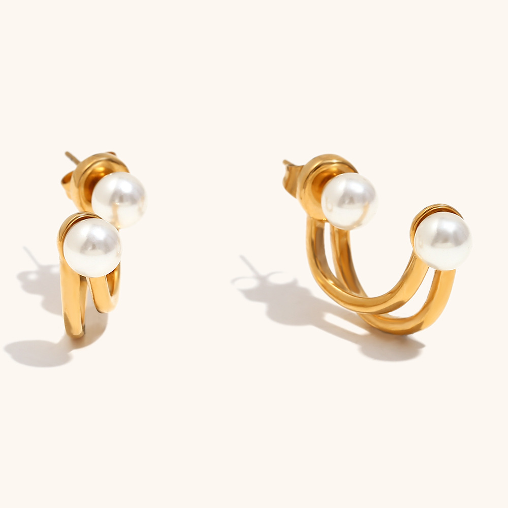 Mini twisted pearl stud earrings-gold