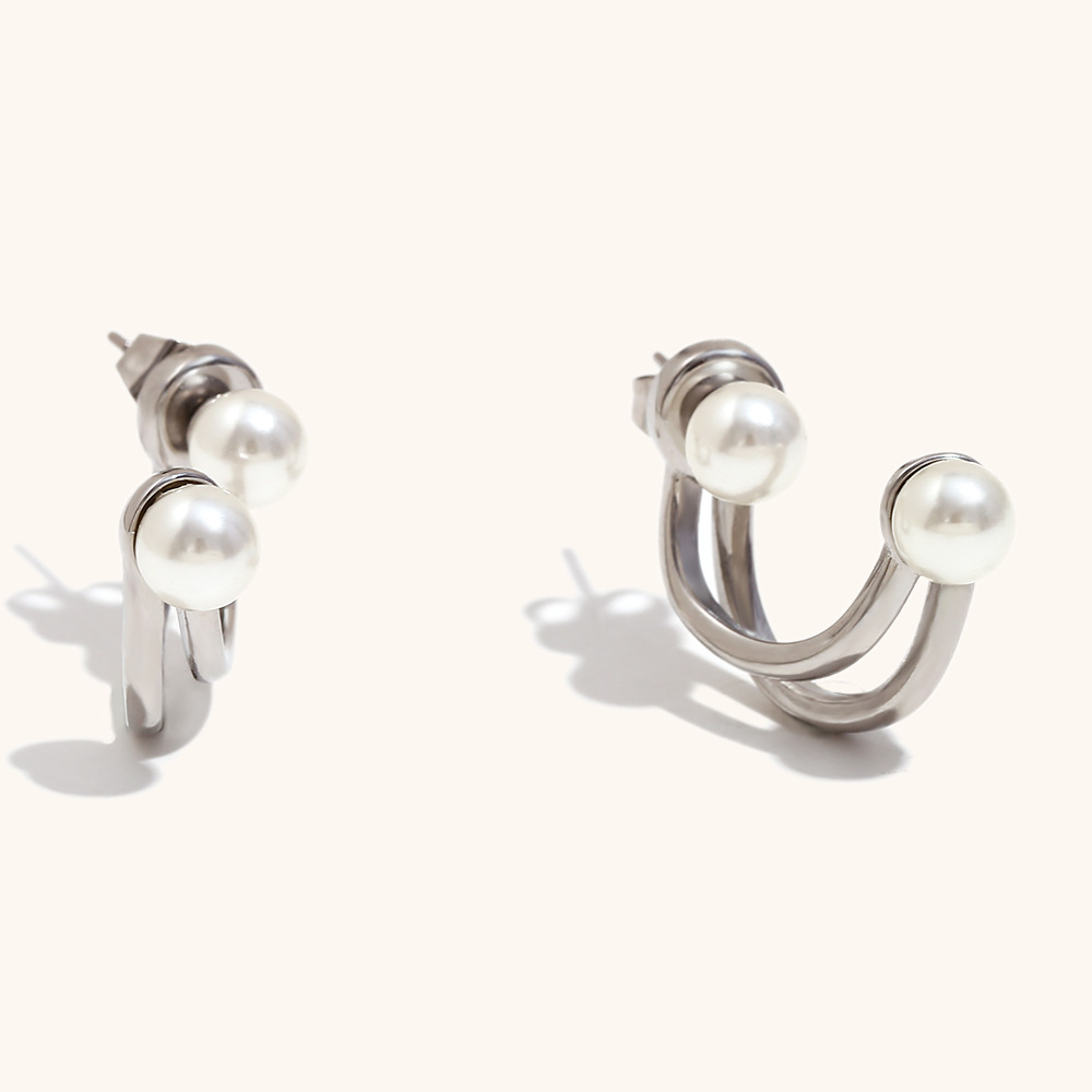 Mini twisted pearl stud earrings-steel color