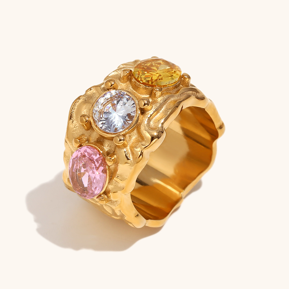 Irregular deep pattern diamond casting ring-golden color-no. 6