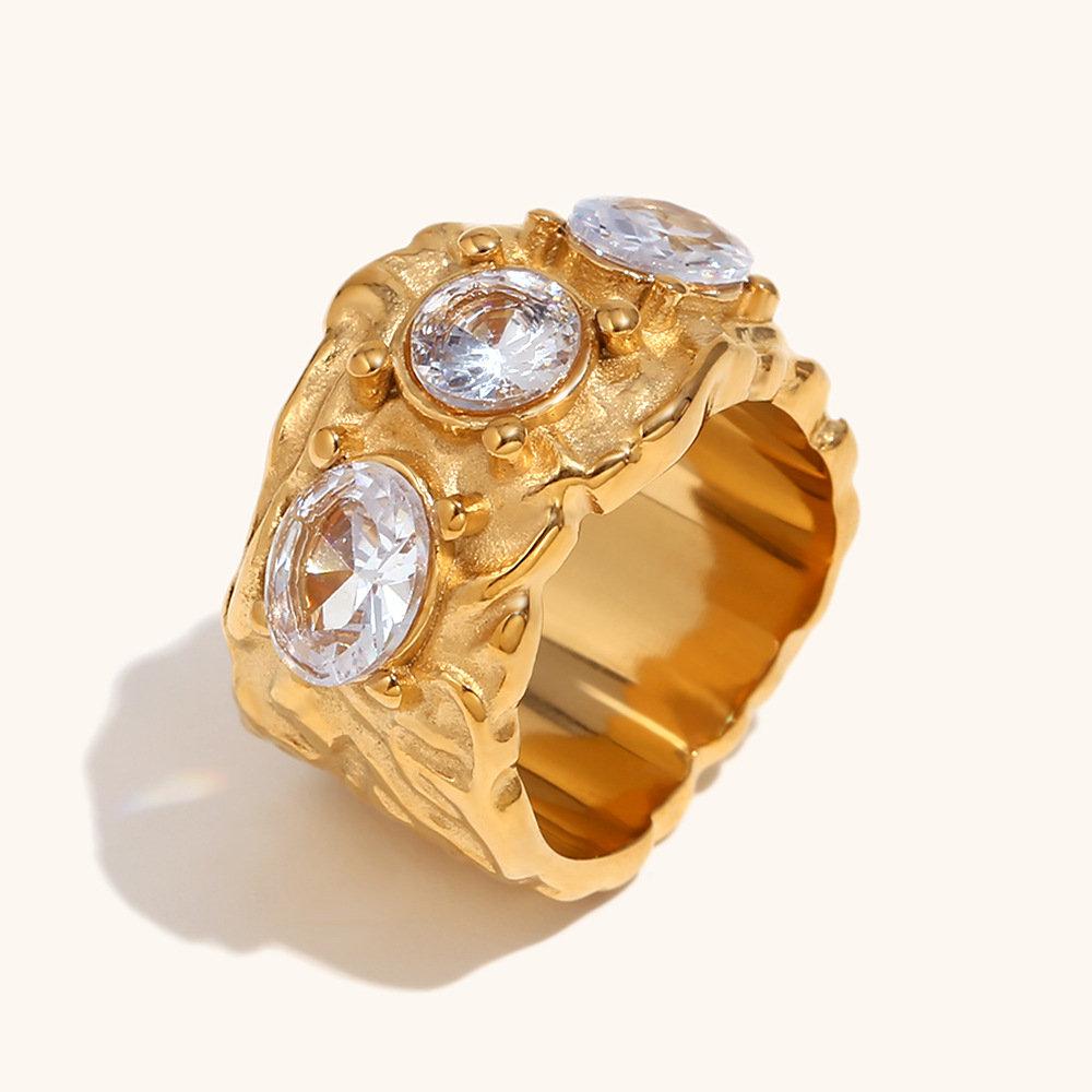 Irregular deep grained white diamond casting ring-gold and white-no. 6