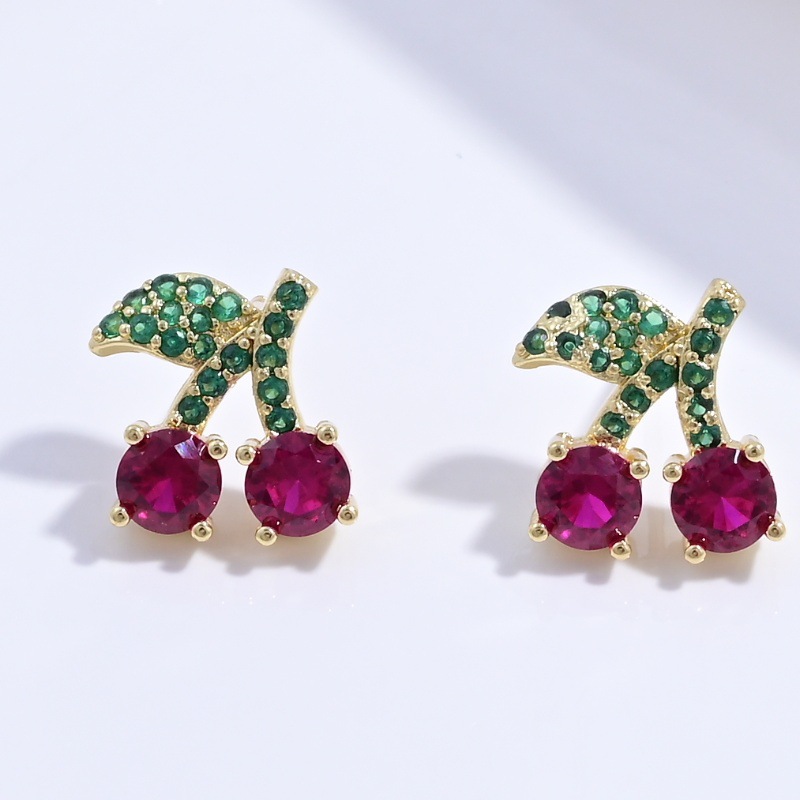 Ve1574 gold colored diamond round cherry earrings 1 pair