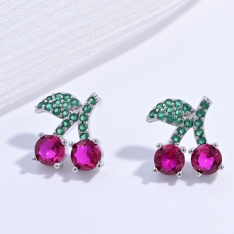 Ve1574 white gold diamond round cherry earrings 1 pair