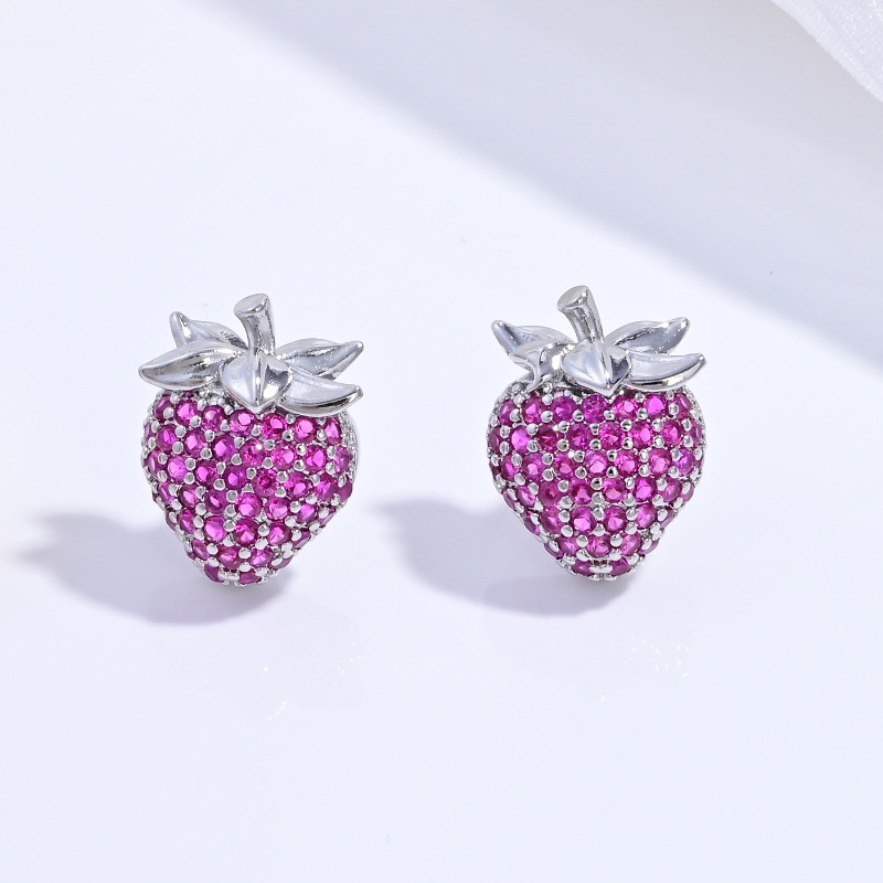 Ve1576 white gold rose diamond strawberry earrings 1 pair