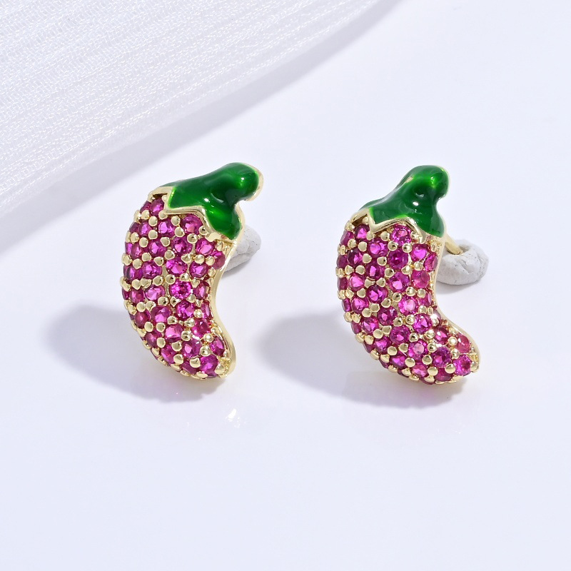 Ve1577 gold rose diamond banana earrings 1 pair