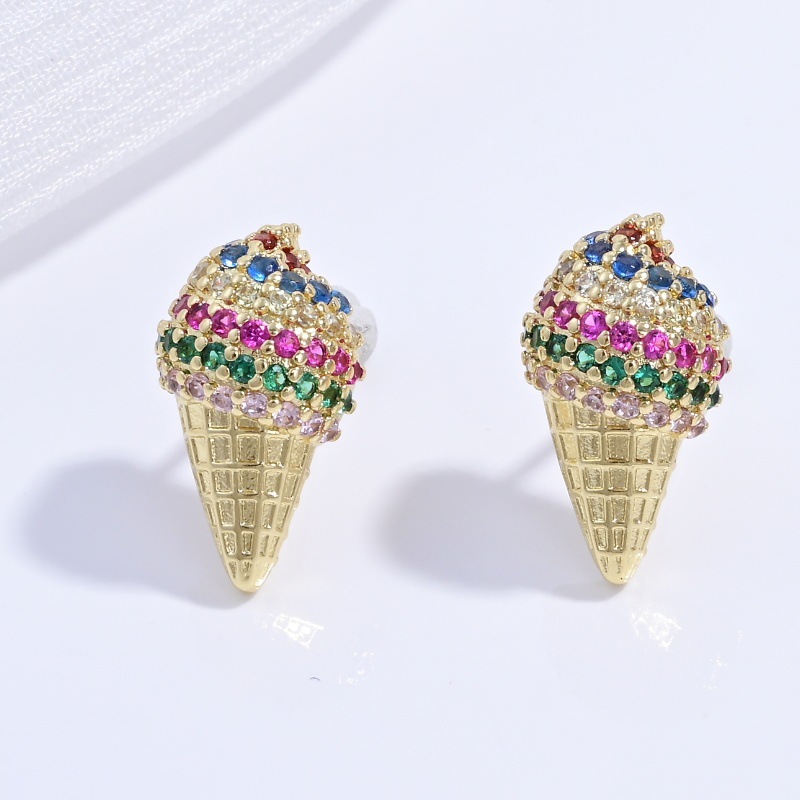 Ve1579 gold colored diamond ice cream earrings 1 pair