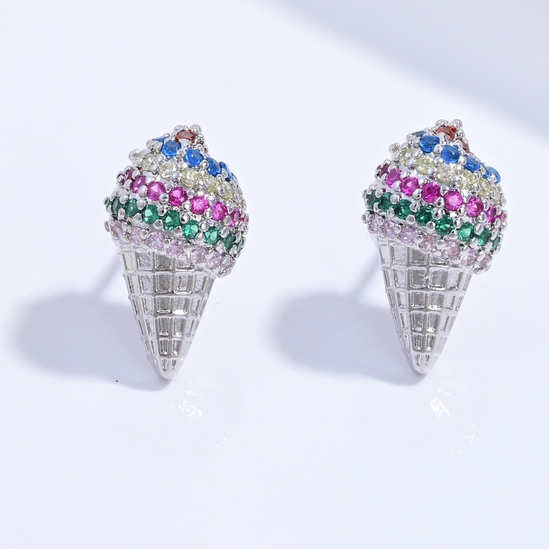 Ve1579 white gold color diamond ice cream earrings 1 pair