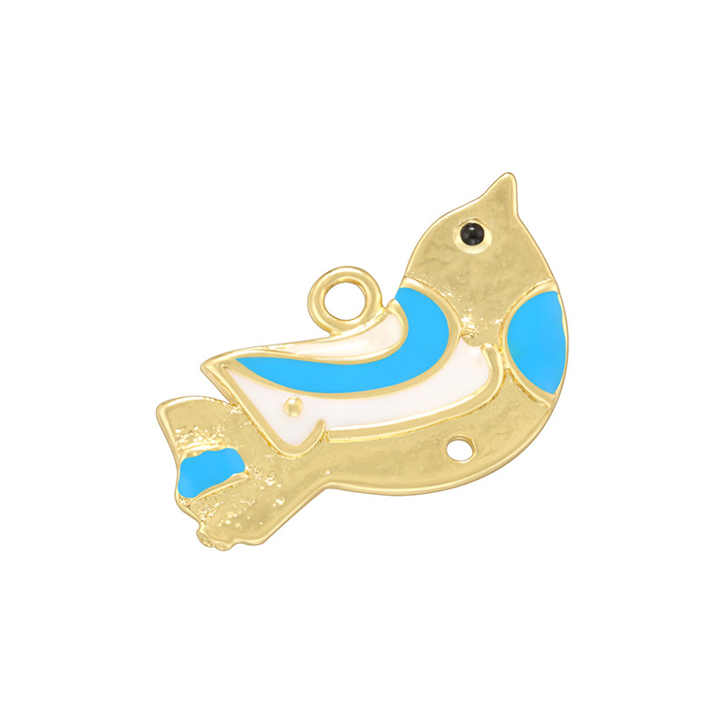 Golden blue oil dripping bird pendant