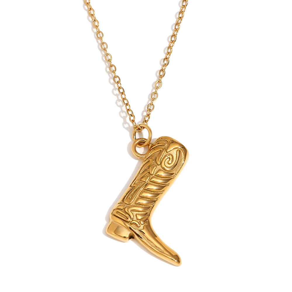 Western cowboy boots pendant necklace-gold