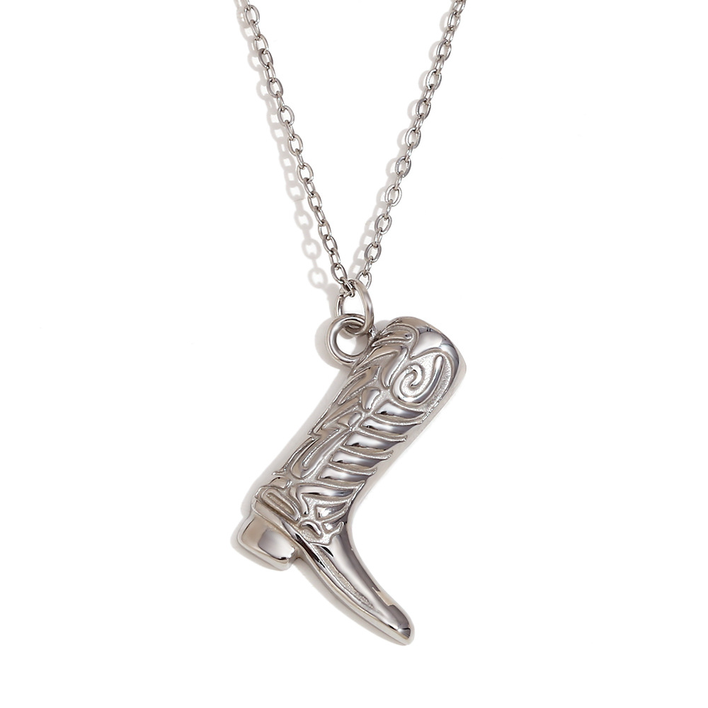 Western cowboy boots pendant necklace-steel color