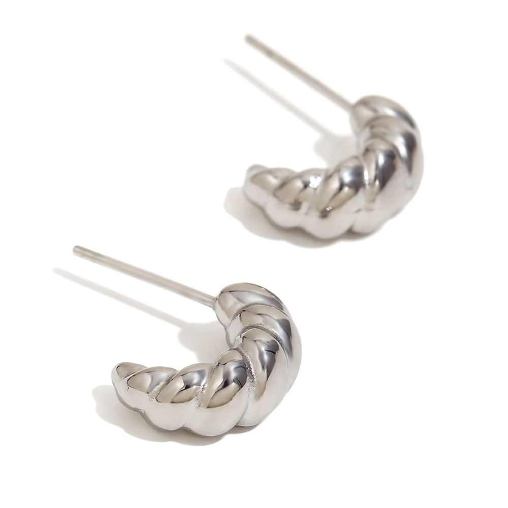 Threaded horn small earrings-steel color