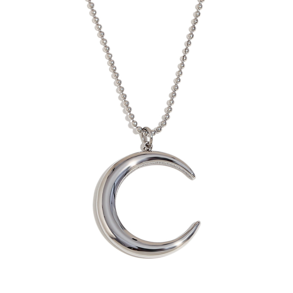 Horn pendant bead chain necklace-steel color