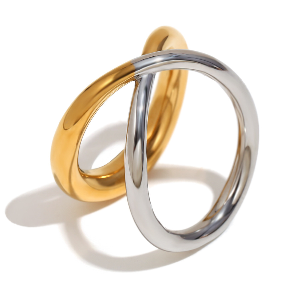 Cross line double layer ring-two colors