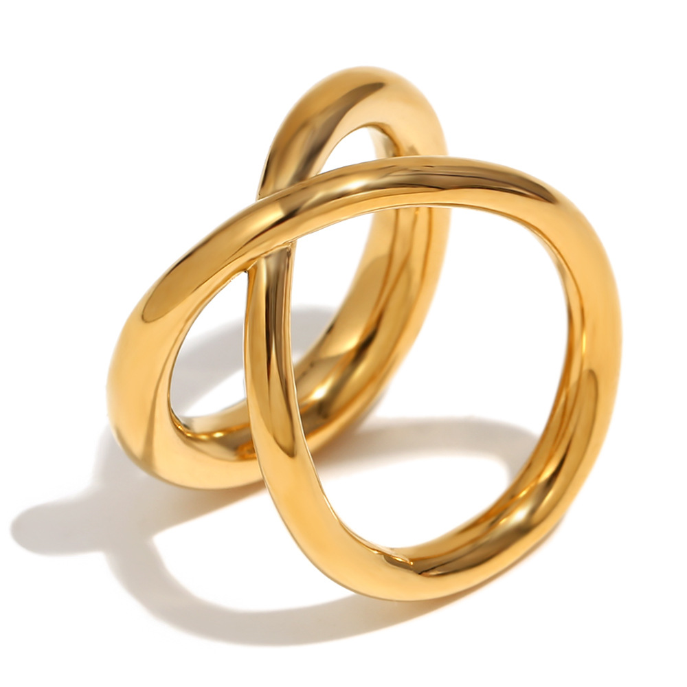 Cross line double layer ring-gold