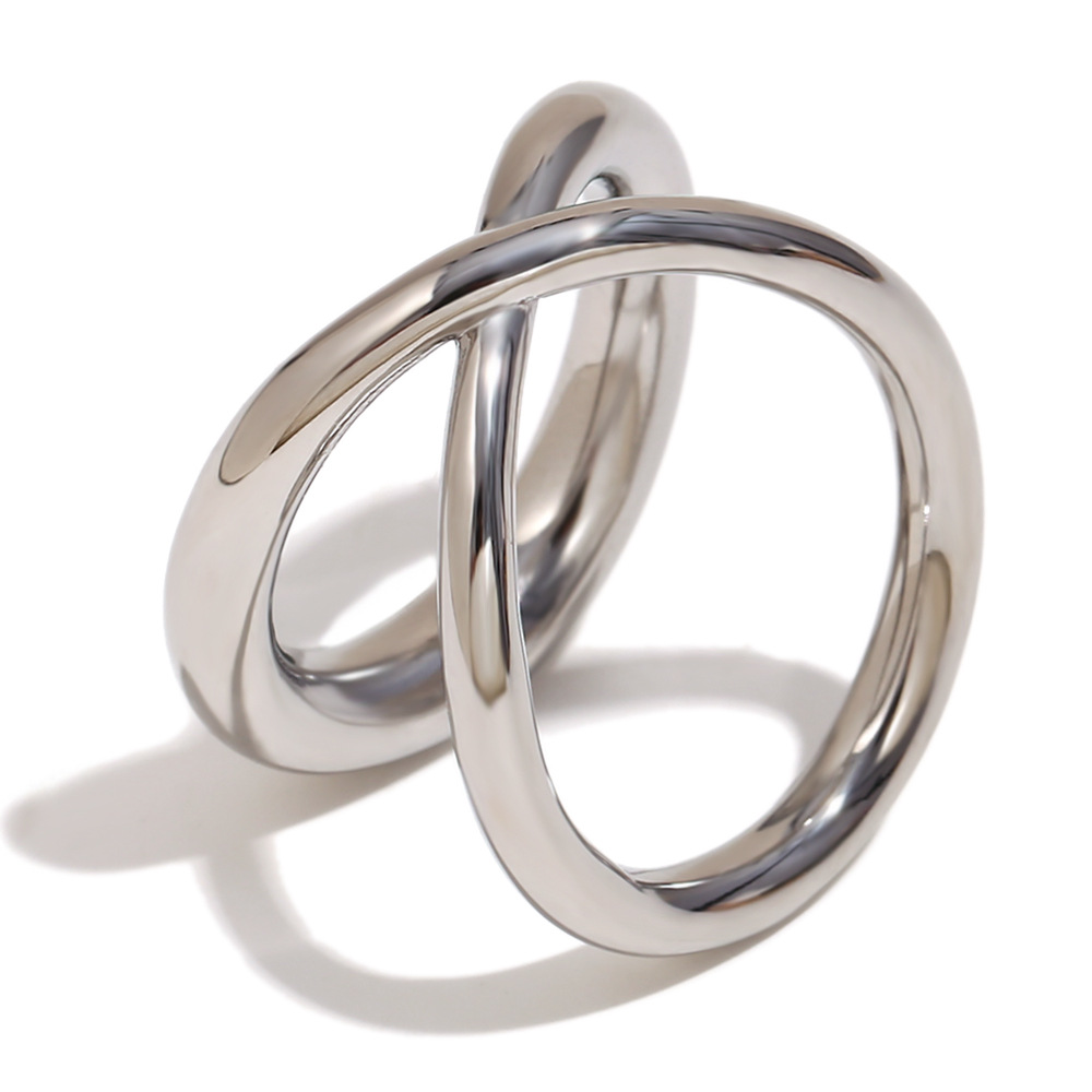 Cross line double layer ring-steel color