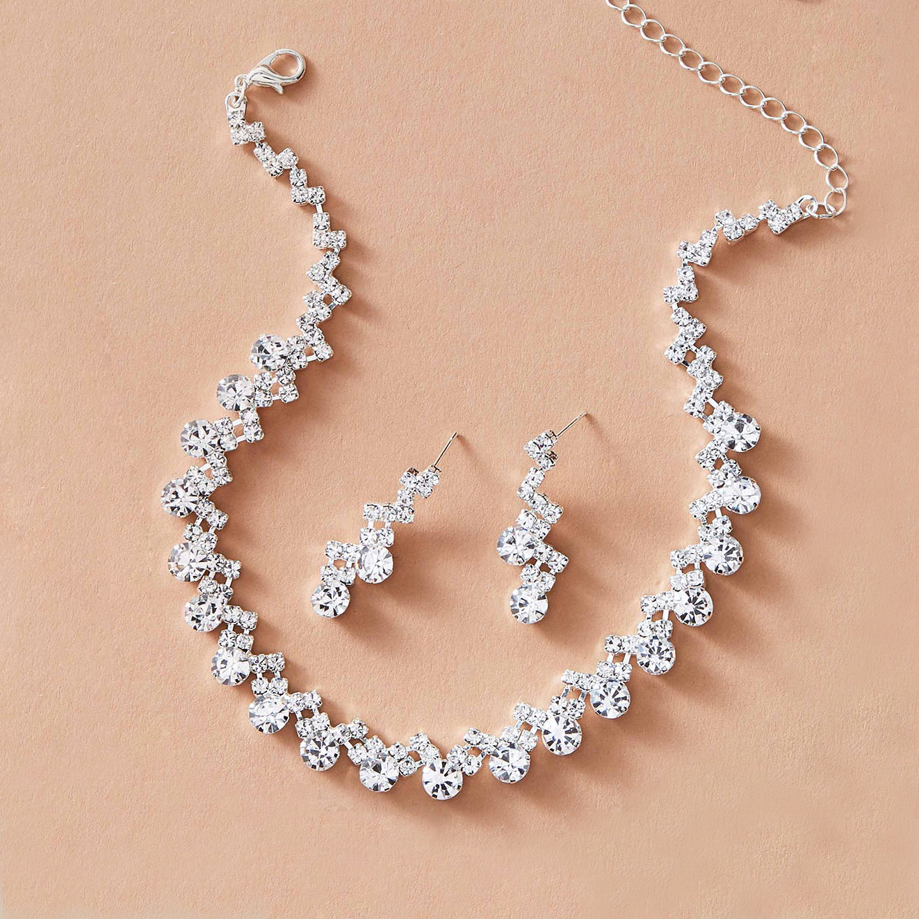 Rhinestone necklace earrings set