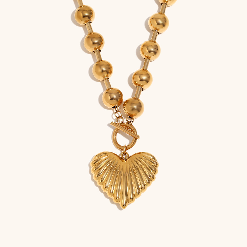 Ball bead love ot buckle necklace-gold