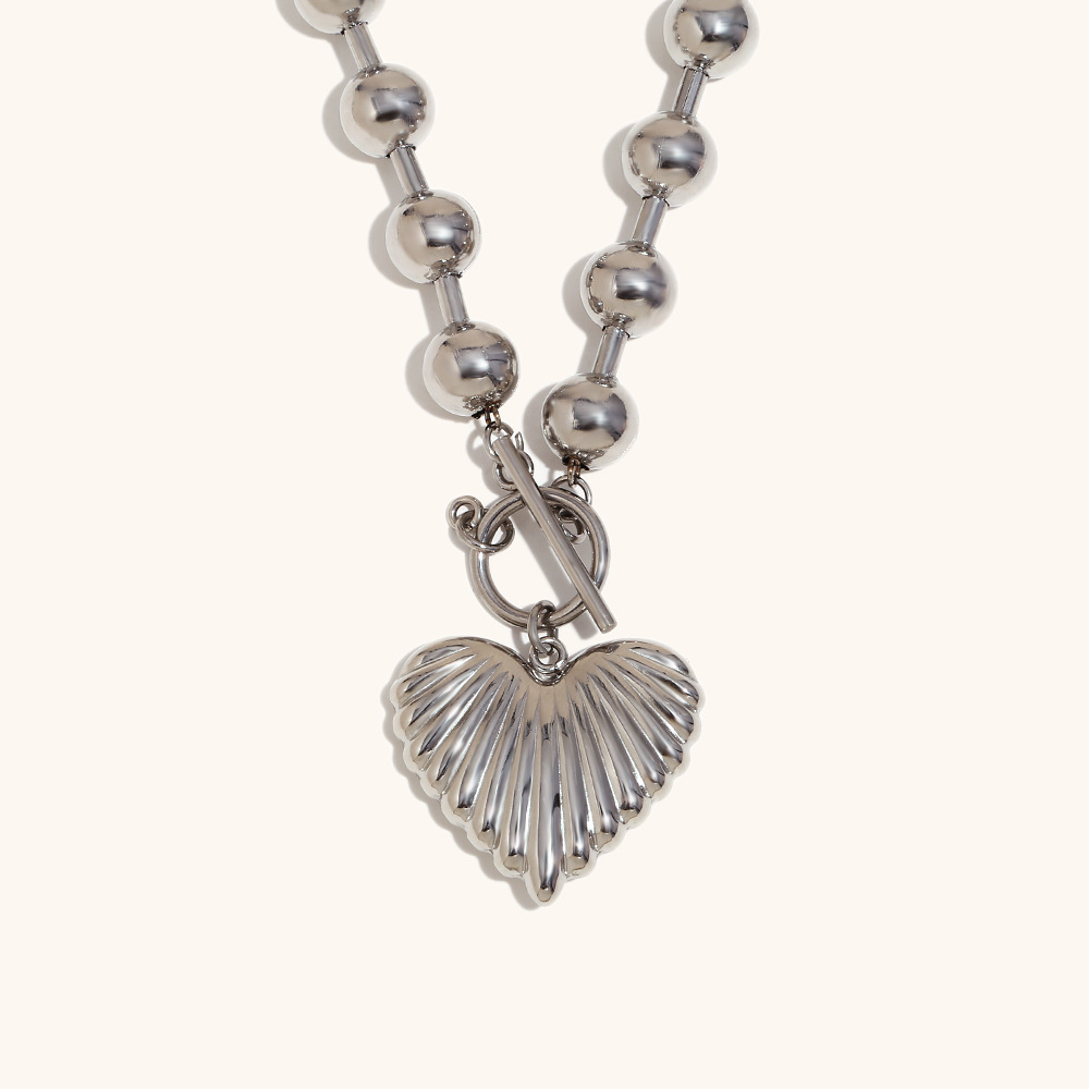 Ball heart ot buckle necklace-steel color