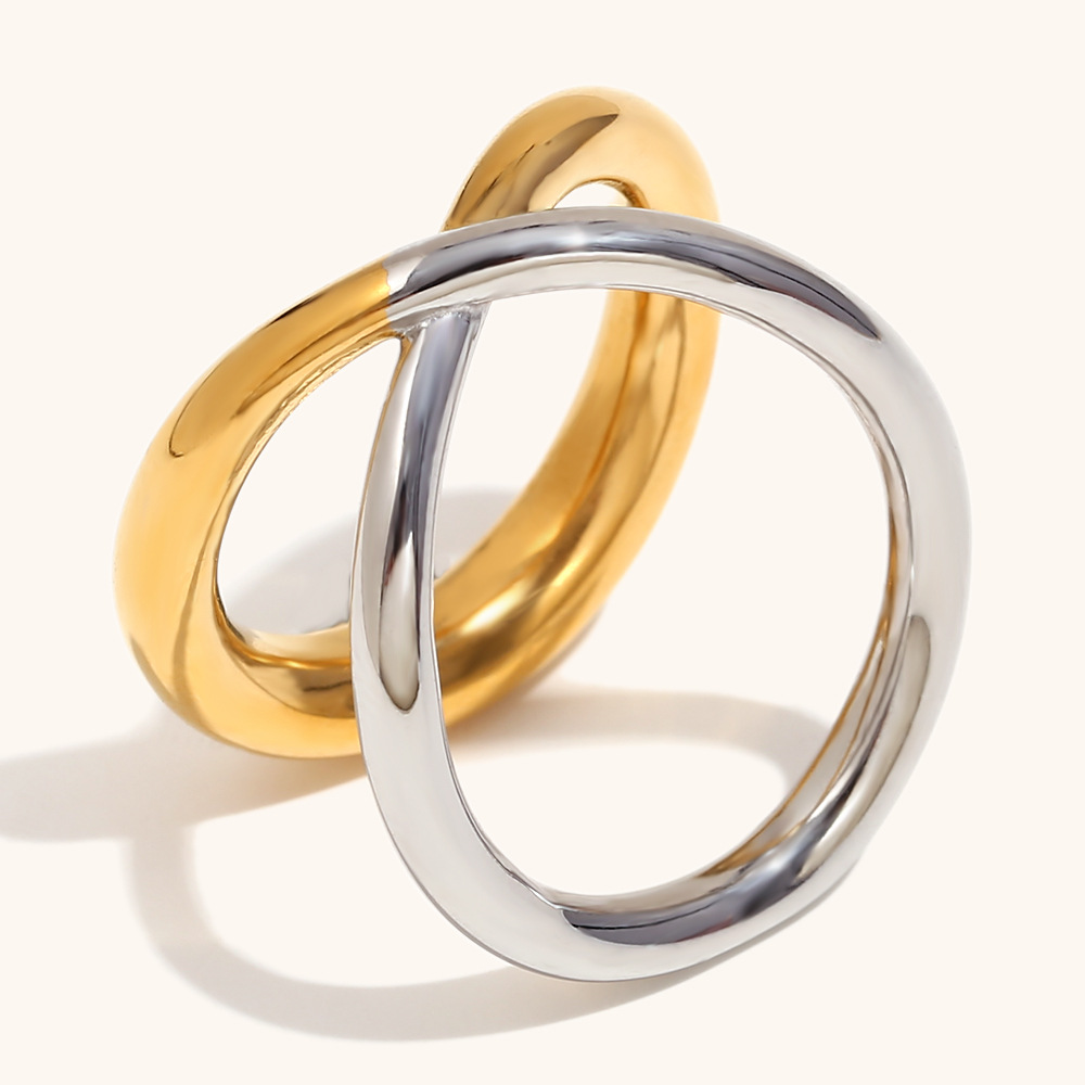 Cross line double layer ring-two colors