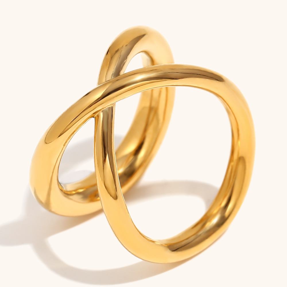 Cross line double layer ring-gold