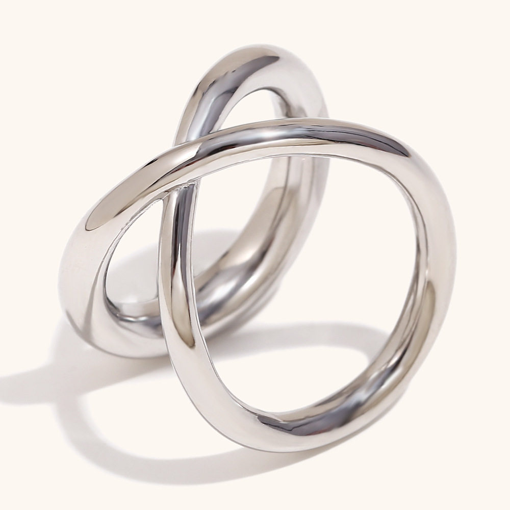 Cross line double layer ring-steel color