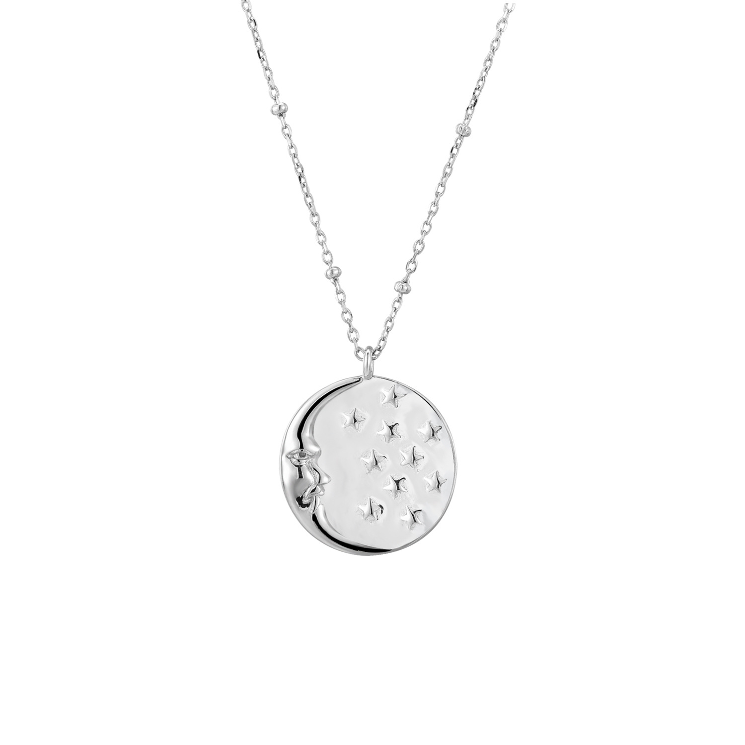 White Gold Star moon necklace