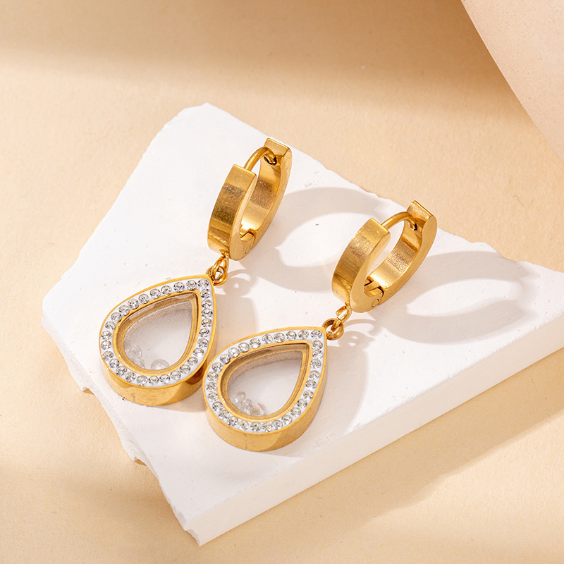 Water drop hoop diamond earrings