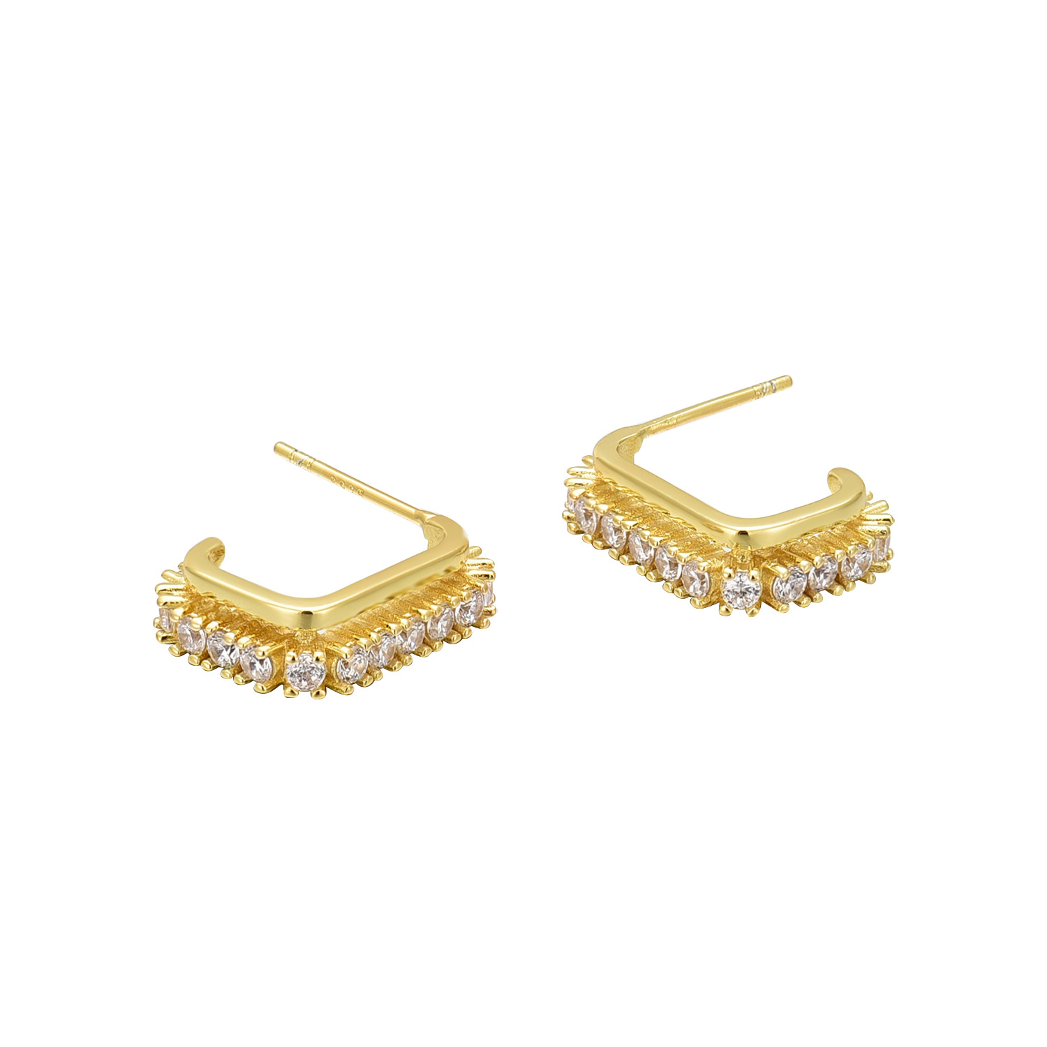 Gold C- shaped double-layer studded earrings