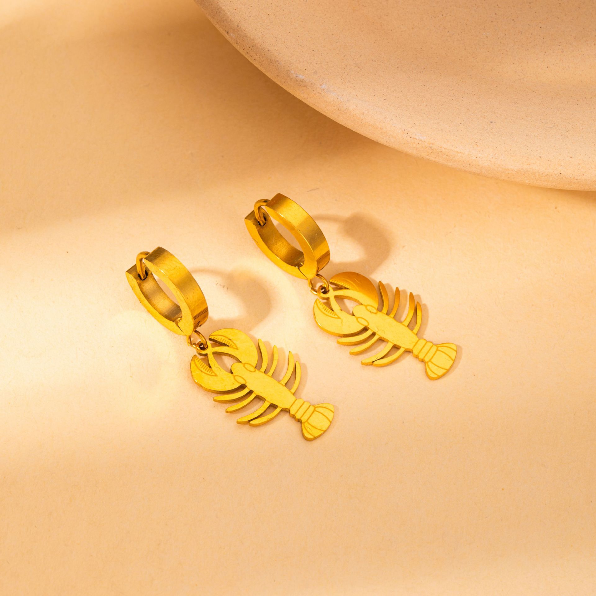 Gold crayfish earrings