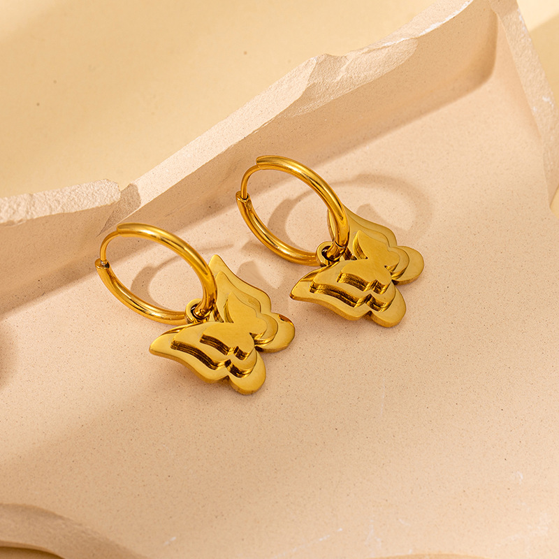 Three-layer butterfly earrings [gold]