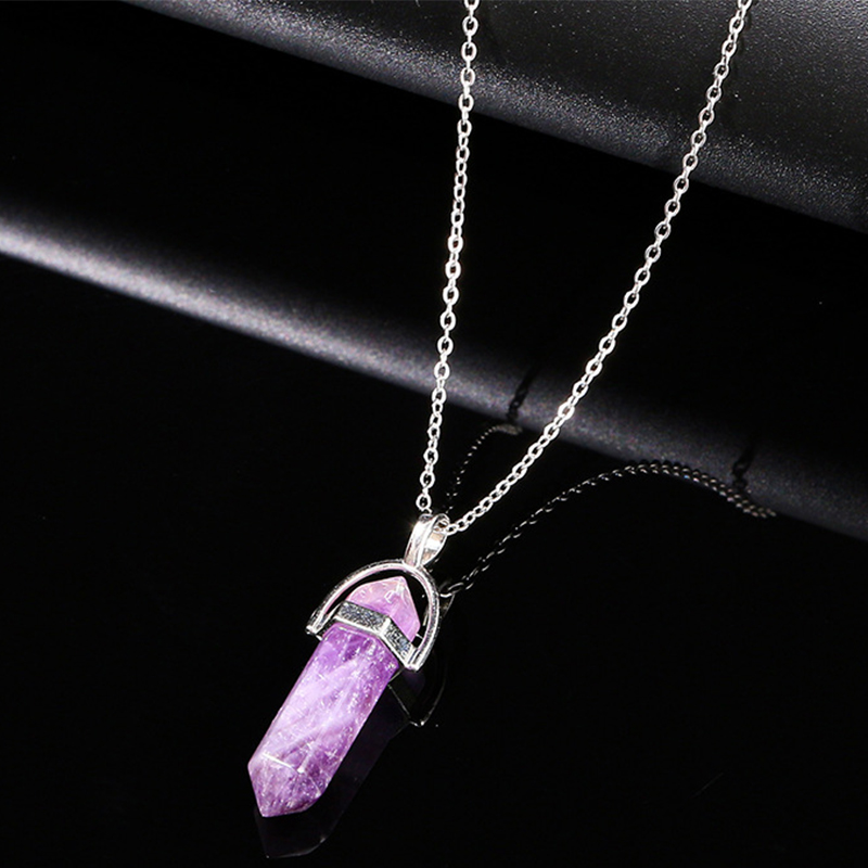 Natural amethyst hexagonal column necklace