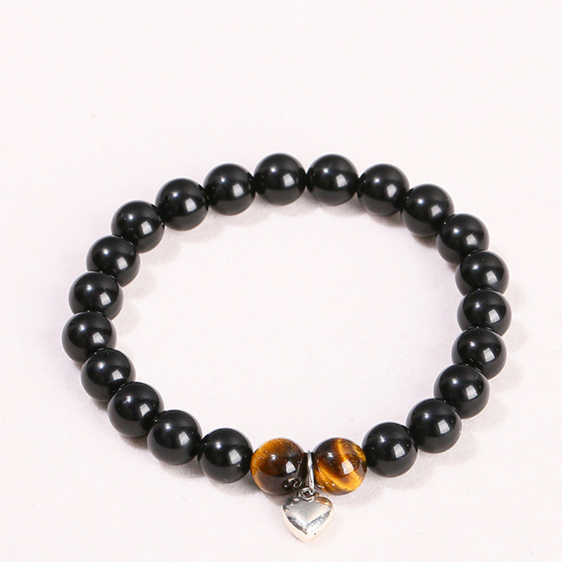 7a natural black agate yellow tiger eye stone love bracelet