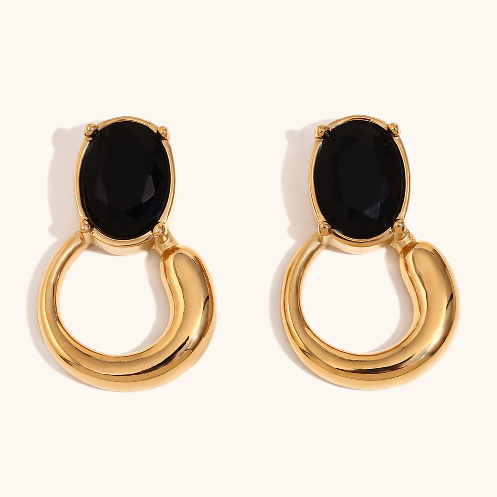 Black zirconium ring earrings-gold