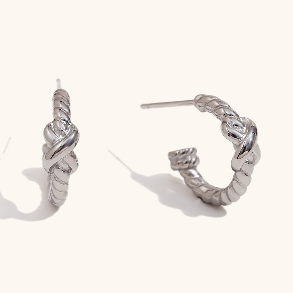 Spiral twisted small earrings-steel color