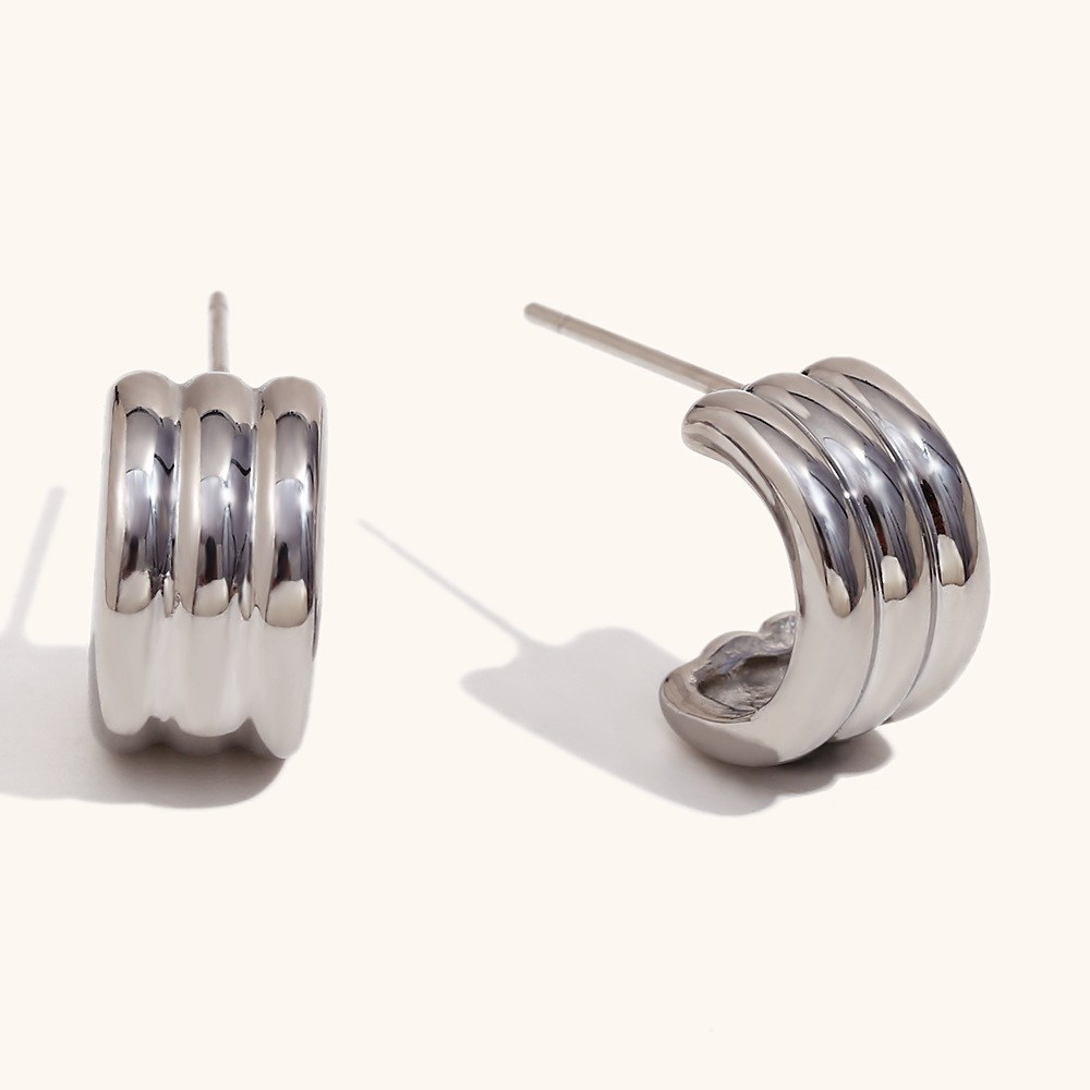 Three-layer mini earrings-steel color