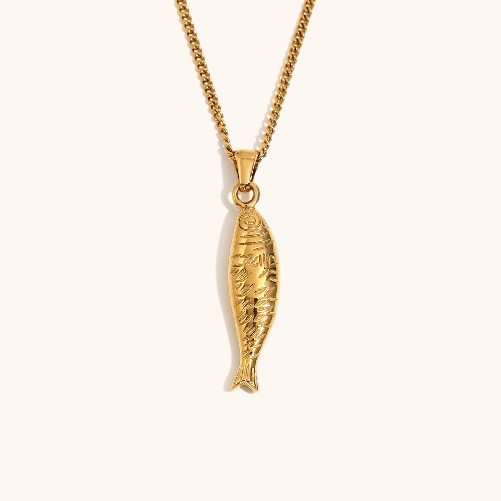 Salmon pendant side chain necklace-gold