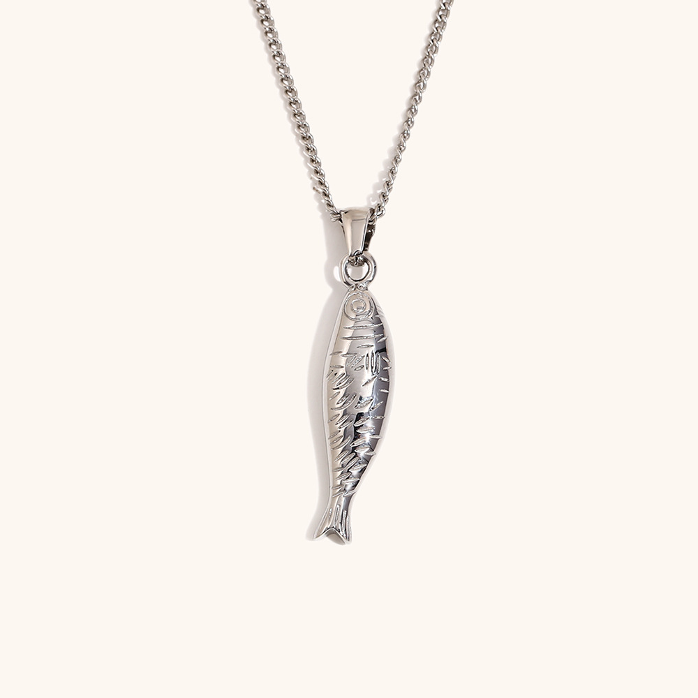 Salmon pendant side chain necklace-steel color