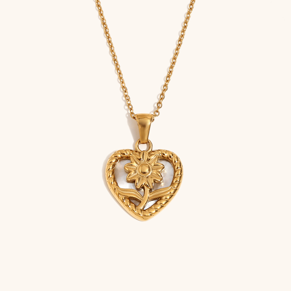 Shell flower love necklace-gold