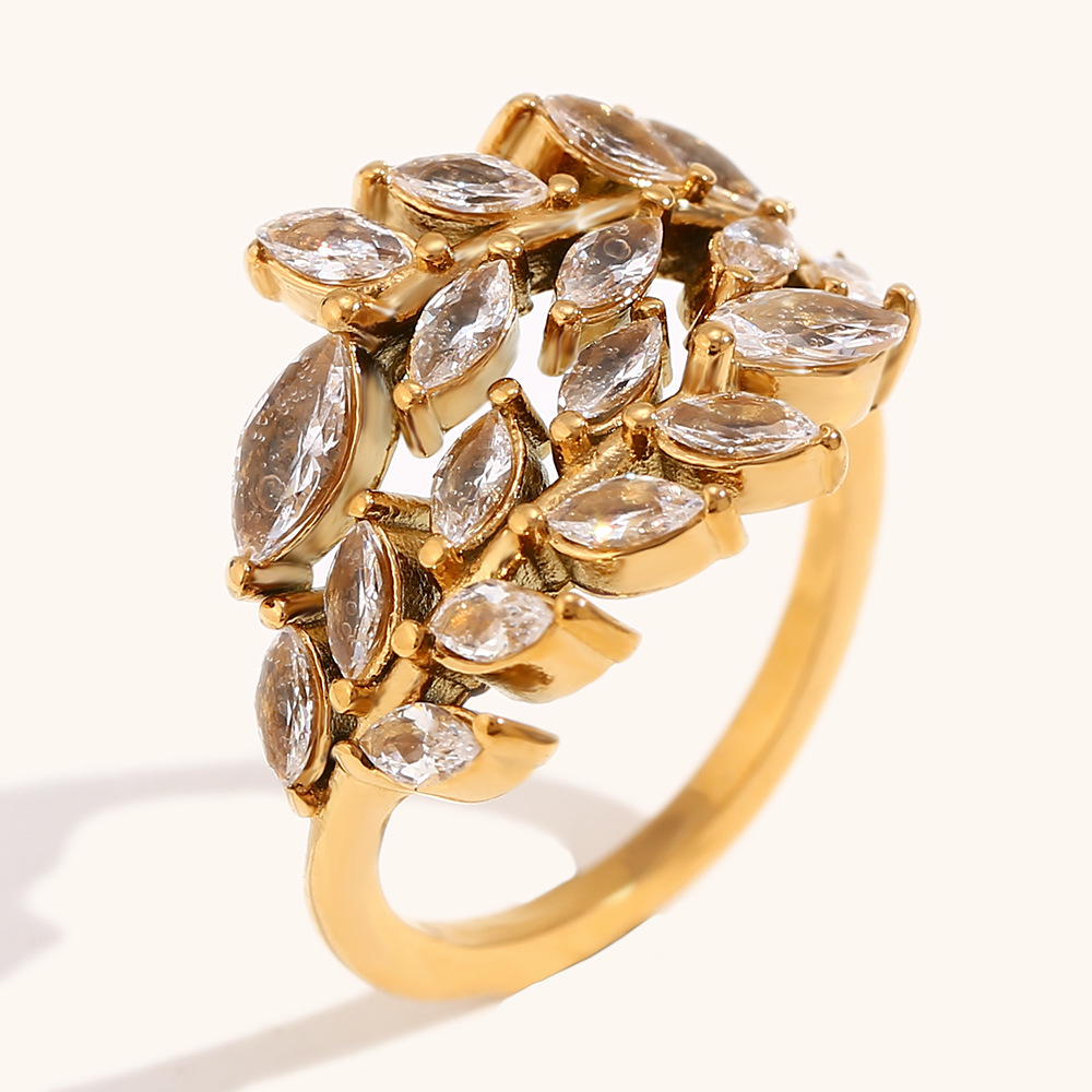 Diamond branch-shaped open ring-gold-white diamond