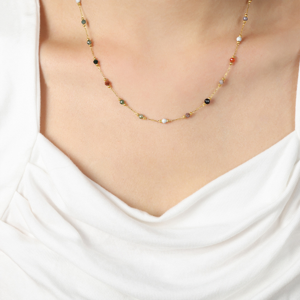 P379-natural stone gold necklace-40+5cm