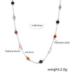 P379-natural stone steel color necklace-40+5cm